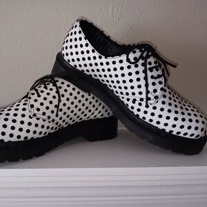 DR. MARTENS Women's 6 Oxford 1461 ULTRA RARE White And Black Softy T-Dot Flock